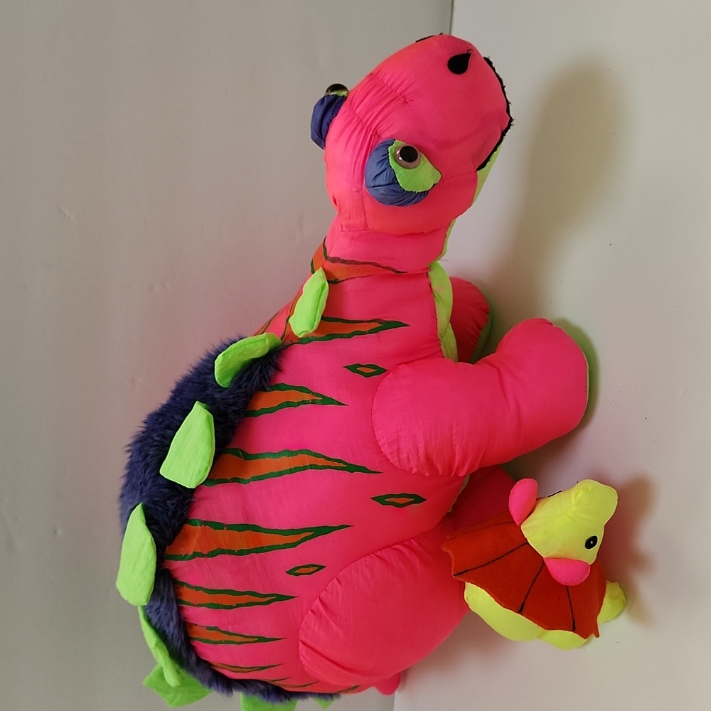 Vintage 23" 1993 Puffins Neon Pink Dinosaurs Stegosaurus Plush Stuffed Animal